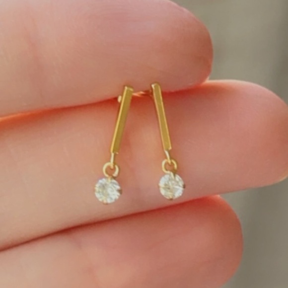 14K Gold Vermeil CZ Dainty Dangle Earrings - Picture 3 of 9
